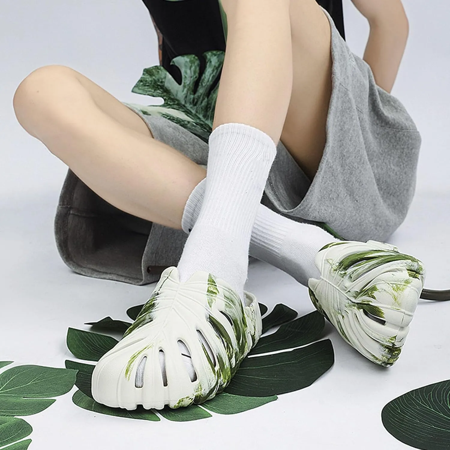 Jfxgjuv Monstera Slippers, Monstera Leaf Slippers, New Adult Anti-Slip Monstera Slippers, Monstera Slides Sandals Shoes for Women Men