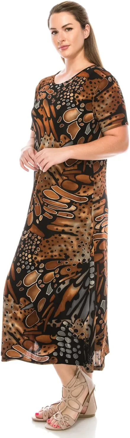 Jostar Plus Size Print Long Dress Short Sleeve - 7002BN-SXP1