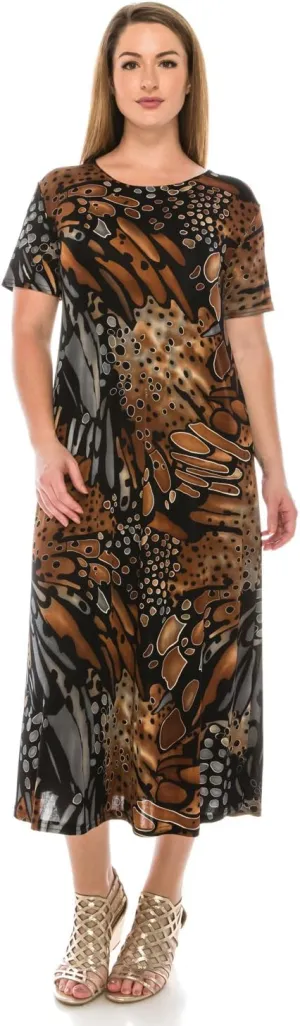 Jostar Plus Size Print Long Dress Short Sleeve - 7002BN-SXP1