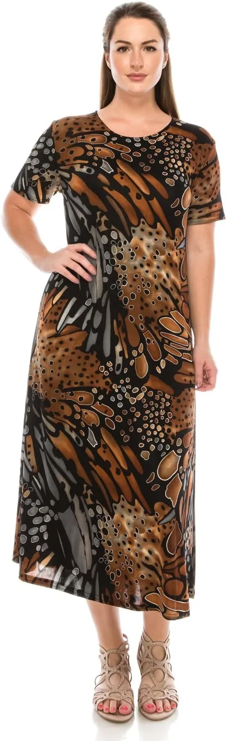 Jostar Plus Size Print Long Dress Short Sleeve - 7002BN-SXP1