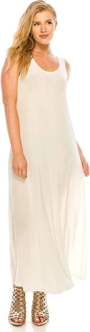Jostar Women's Tank Long Dress – Plus Size Sleeveless Scoop Neck Casual Solid Swing Flowy T Shirt One Piece
