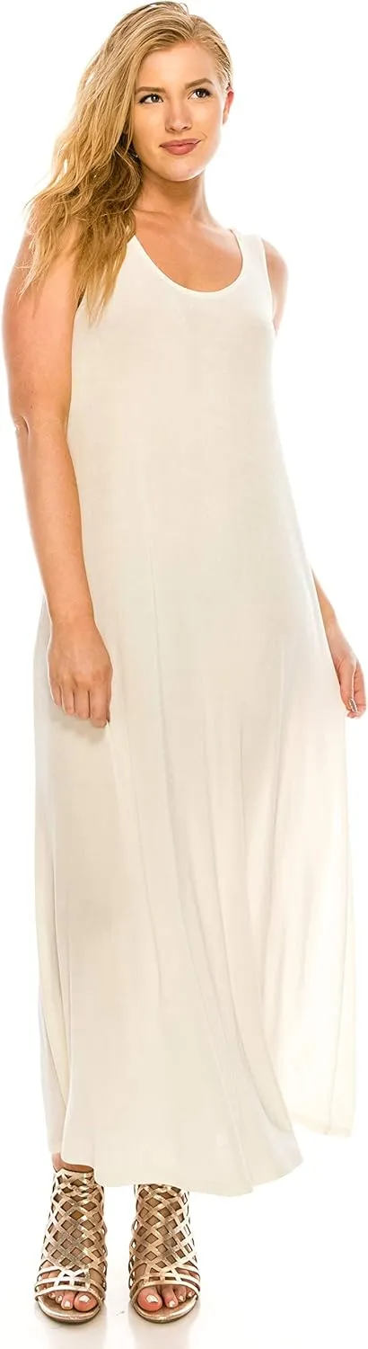 Jostar Women's Tank Long Dress – Plus Size Sleeveless Scoop Neck Casual Solid Swing Flowy T Shirt One Piece