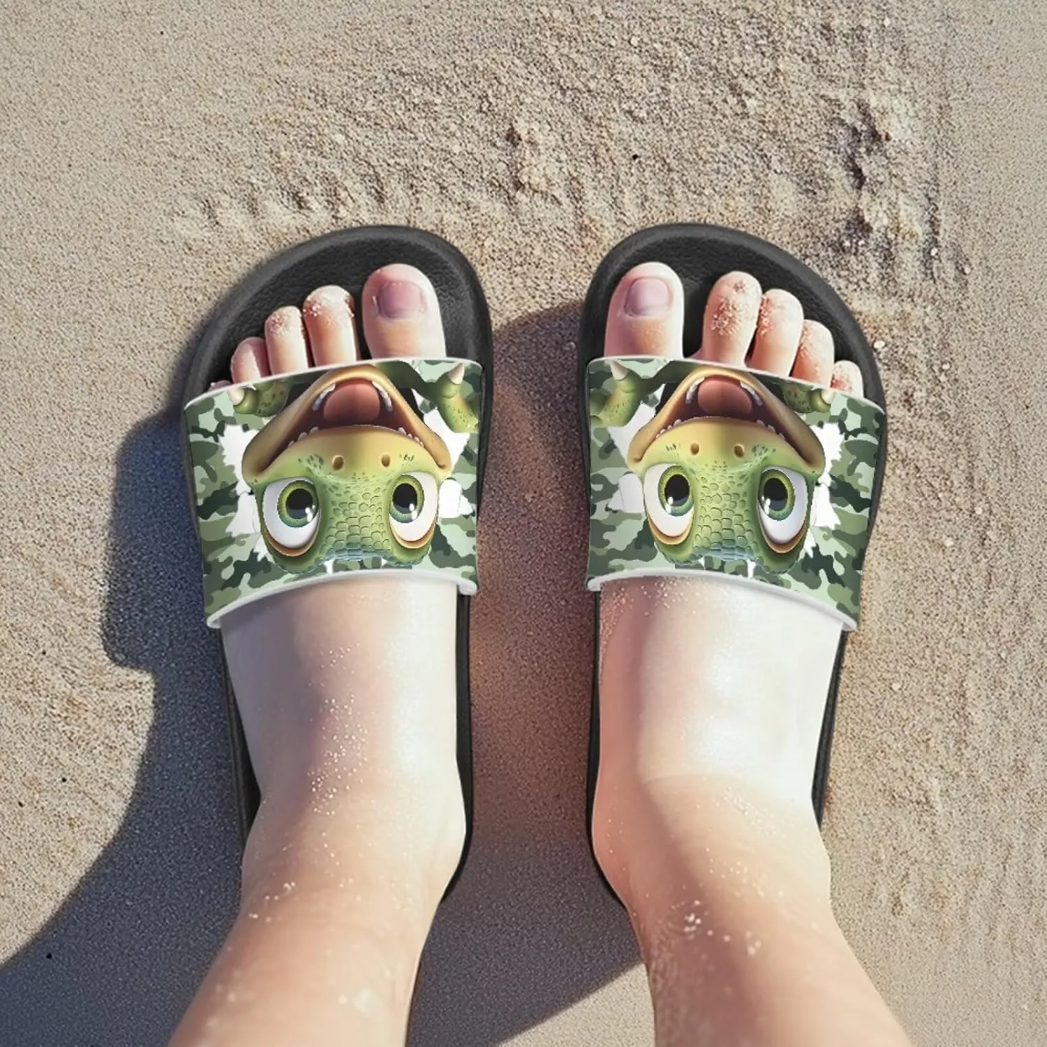 JoyLamoria Boys Dinosaur Print Sandals House Slides Kids Cloud Slippers Non-Slip Beach Pool Indoor Outdoor Open Toe Comfy