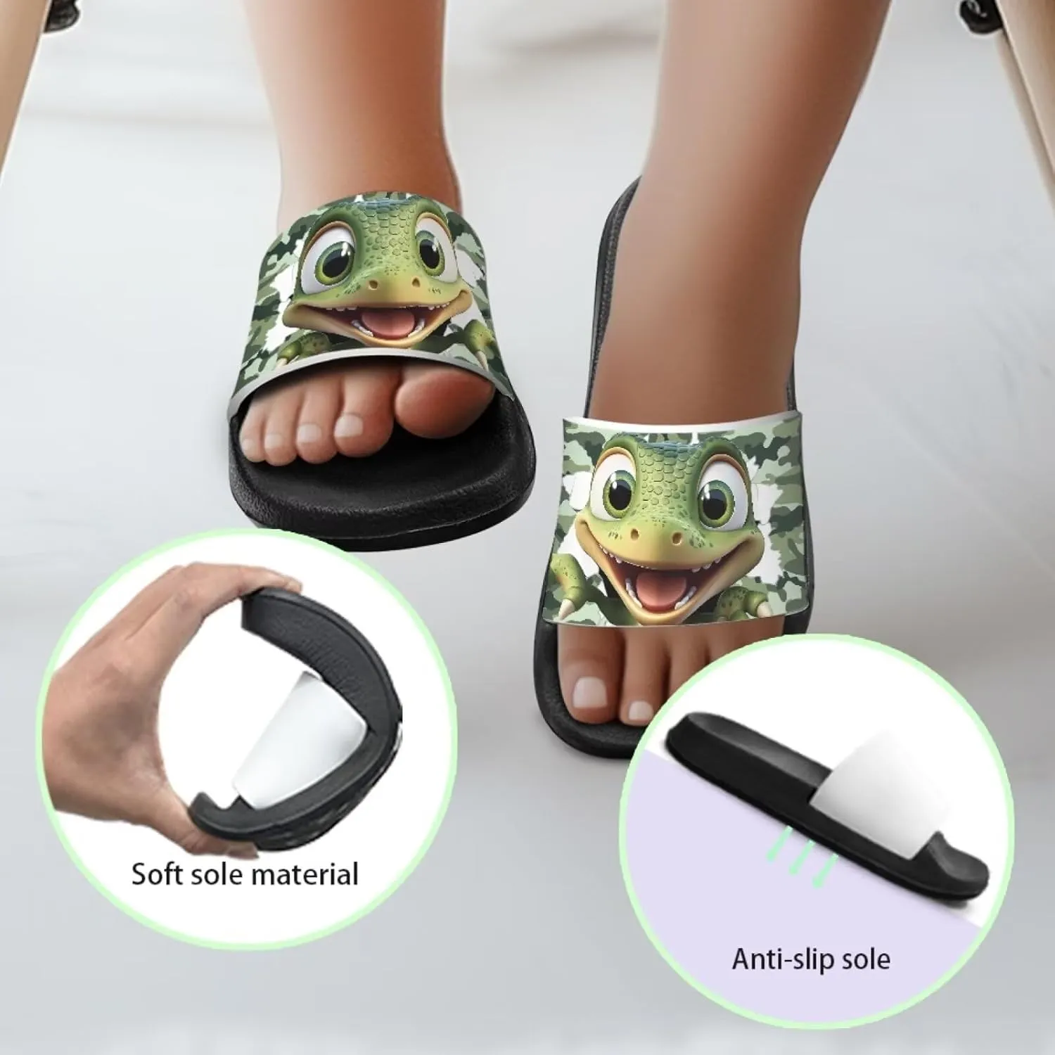 JoyLamoria Boys Dinosaur Print Sandals House Slides Kids Cloud Slippers Non-Slip Beach Pool Indoor Outdoor Open Toe Comfy