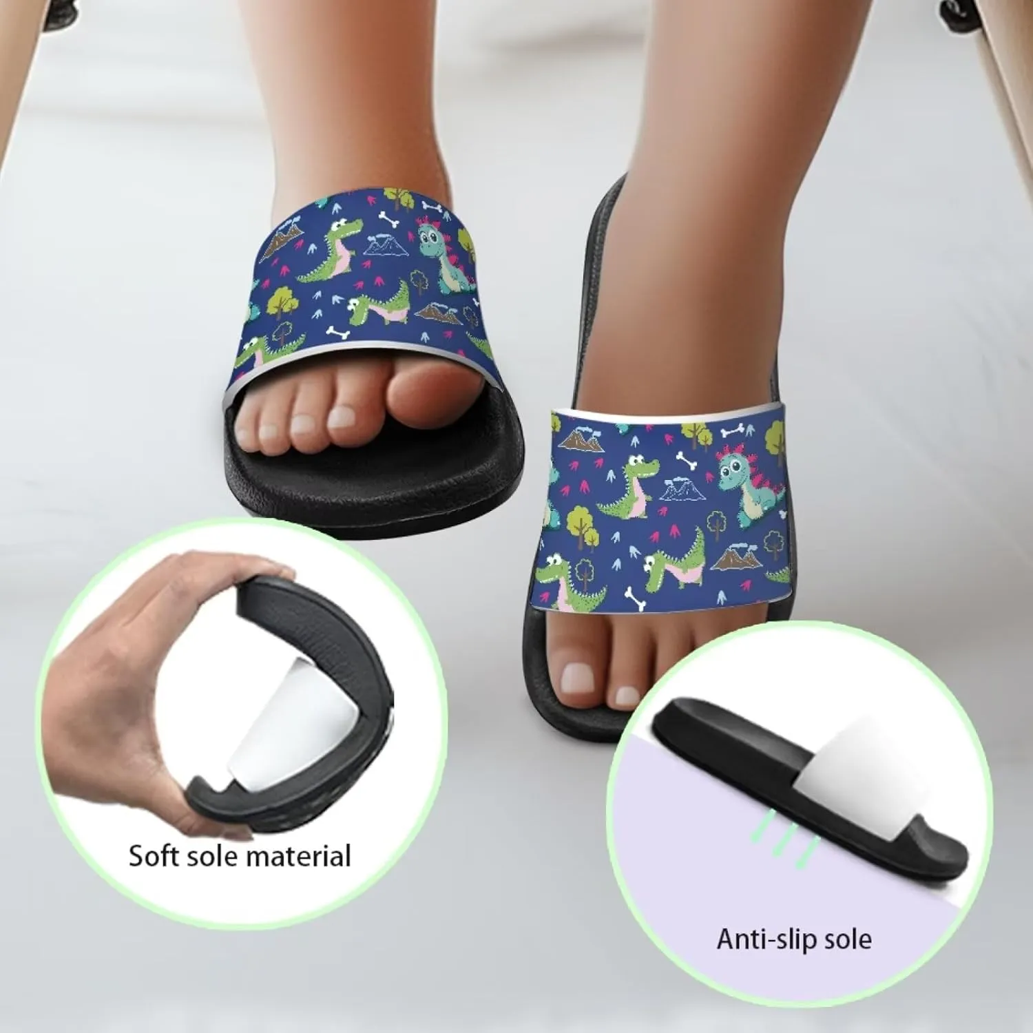 JoyLamoria Boys Dinosaur Print Sandals House Slides Kids Cloud Slippers Non-Slip Beach Pool Indoor Outdoor Open Toe Comfy