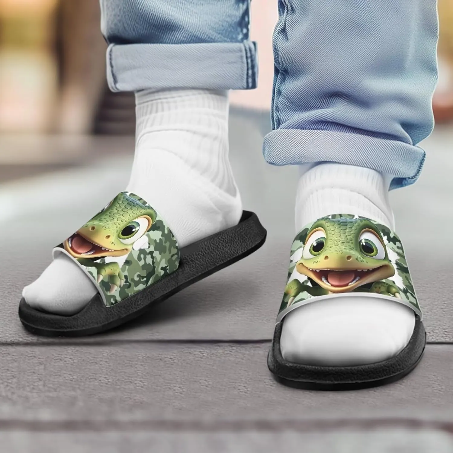 JoyLamoria Boys Dinosaur Print Sandals House Slides Kids Cloud Slippers Non-Slip Beach Pool Indoor Outdoor Open Toe Comfy