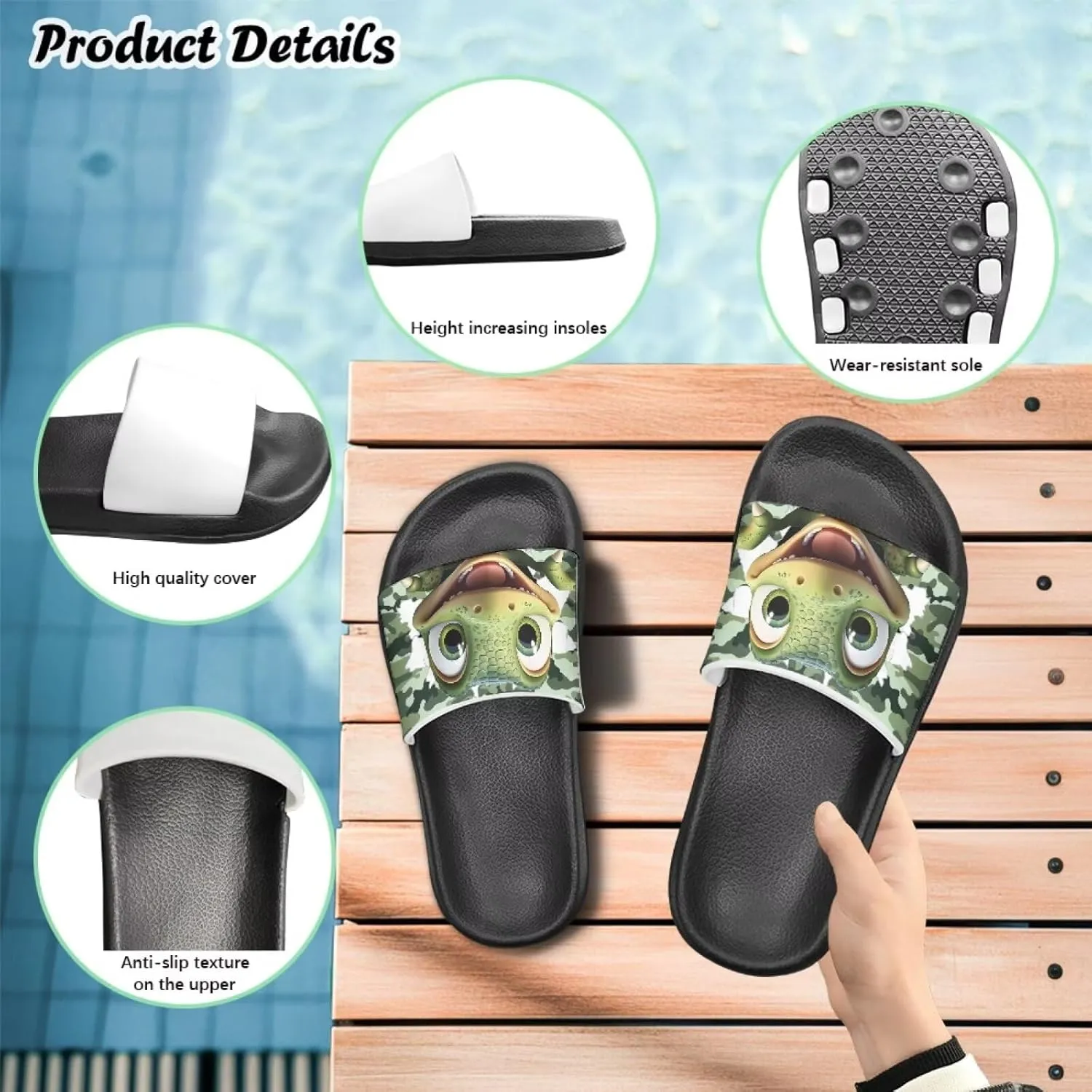 JoyLamoria Boys Dinosaur Print Sandals House Slides Kids Cloud Slippers Non-Slip Beach Pool Indoor Outdoor Open Toe Comfy
