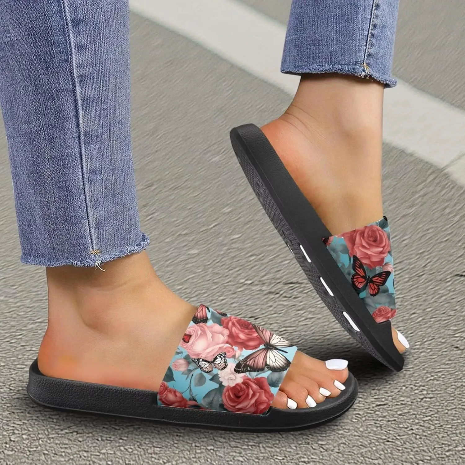 JoyLamoria Women Plants Print Slides House Sandals Thick Sole Pillow Slippers Non-Slip Shower Beach Pool Indoor Outdoor Summer