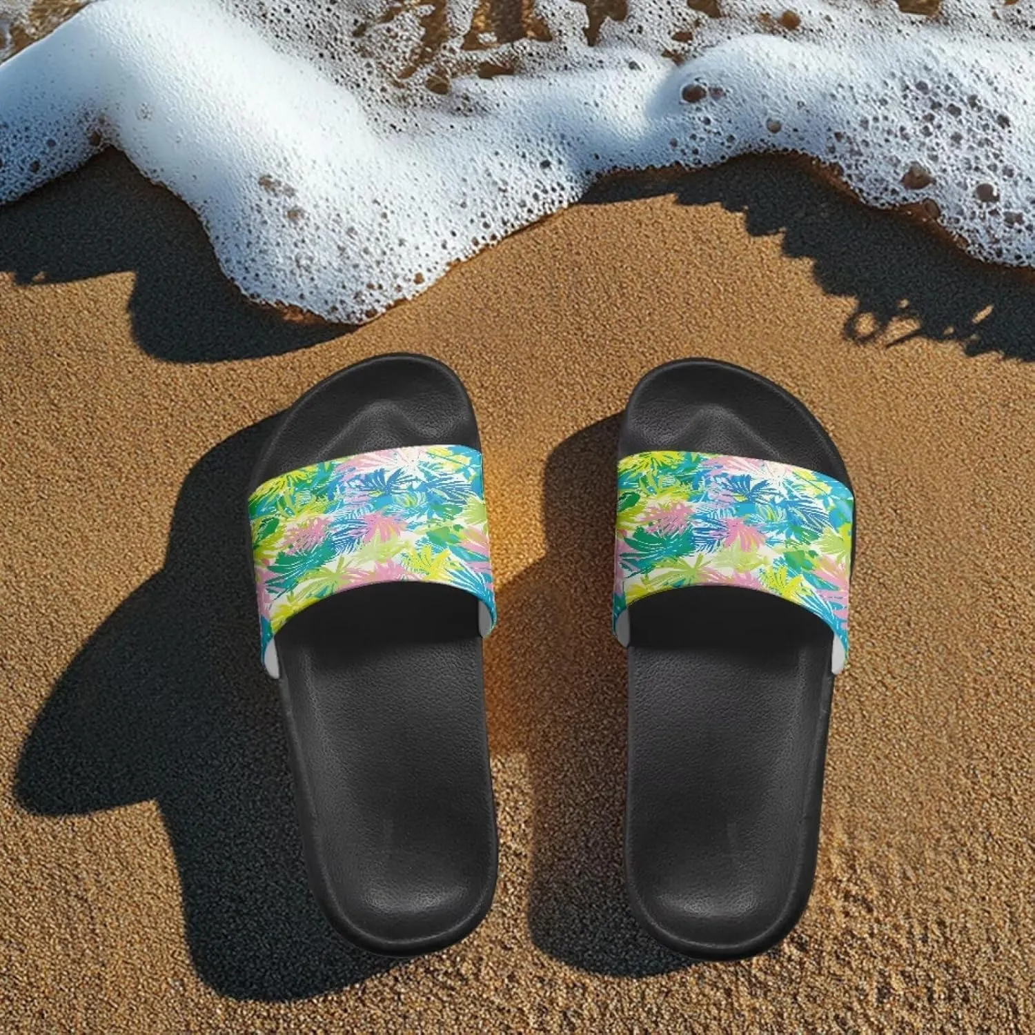 JoyLamoria Women Plants Print Slides House Sandals Thick Sole Pillow Slippers Non-Slip Shower Beach Pool Indoor Outdoor Summer