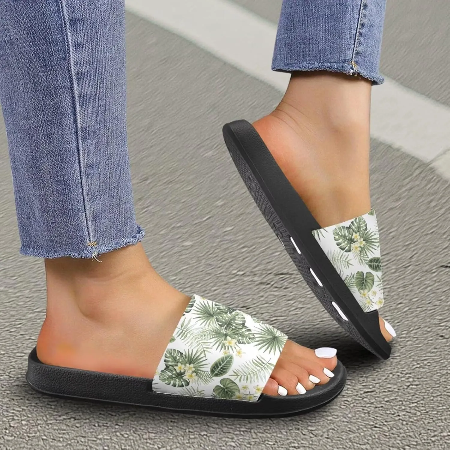 JoyLamoria Women Plants Print Slides House Sandals Thick Sole Pillow Slippers Non-Slip Shower Beach Pool Indoor Outdoor Summer