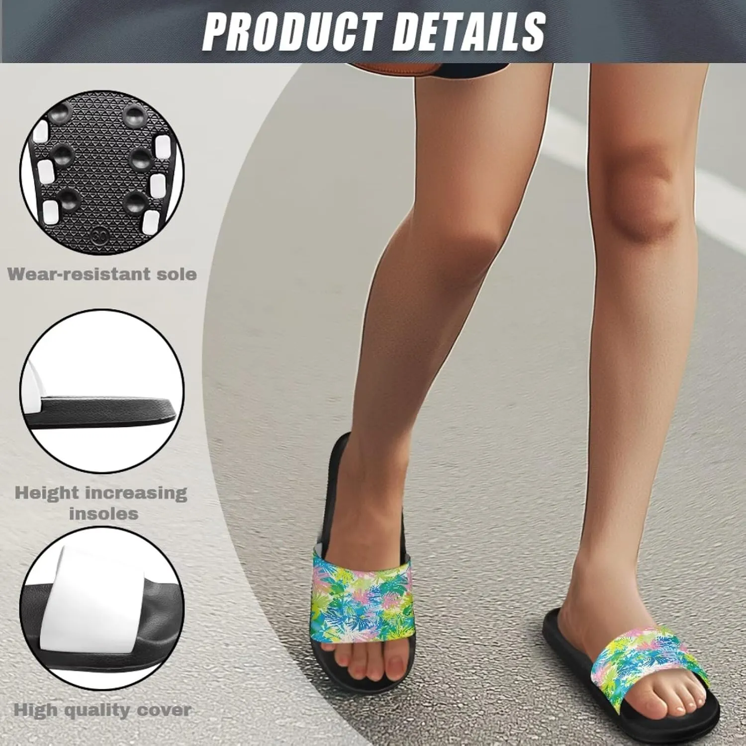 JoyLamoria Women Plants Print Slides House Sandals Thick Sole Pillow Slippers Non-Slip Shower Beach Pool Indoor Outdoor Summer