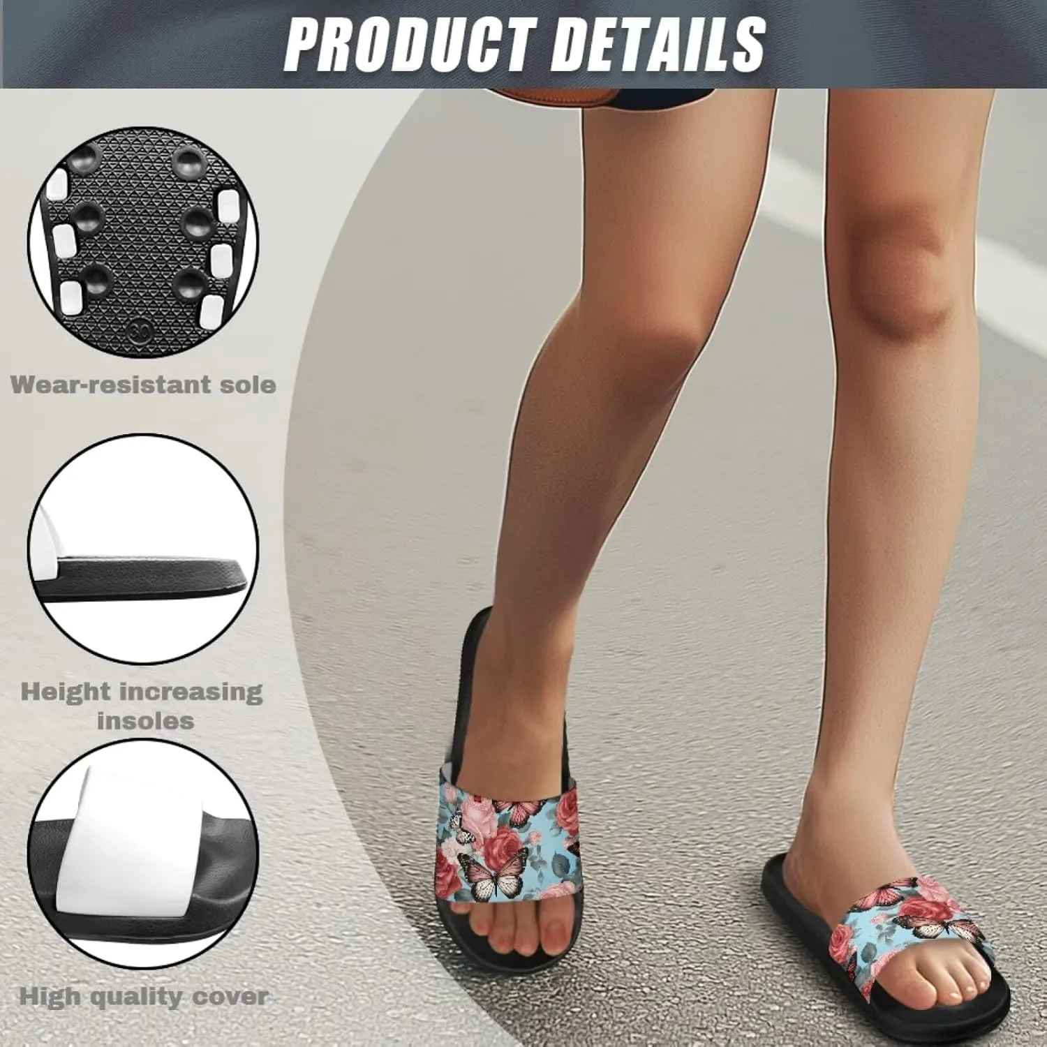 JoyLamoria Women Plants Print Slides House Sandals Thick Sole Pillow Slippers Non-Slip Shower Beach Pool Indoor Outdoor Summer