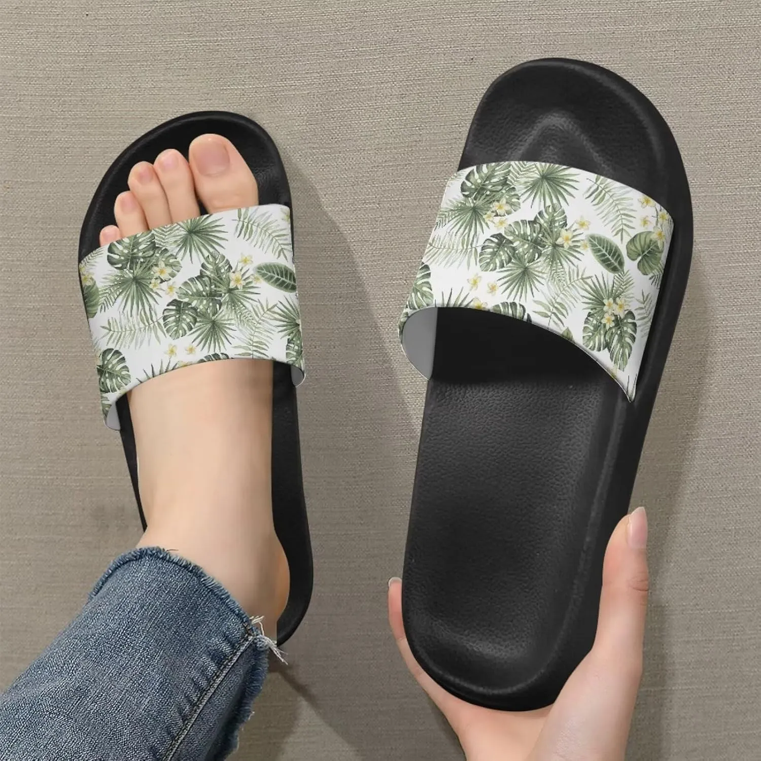 JoyLamoria Women Plants Print Slides House Sandals Thick Sole Pillow Slippers Non-Slip Shower Beach Pool Indoor Outdoor Summer