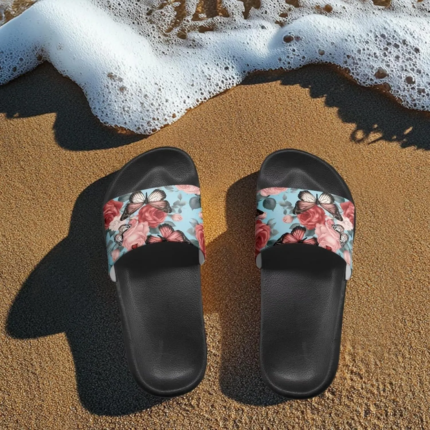 JoyLamoria Women Plants Print Slides House Sandals Thick Sole Pillow Slippers Non-Slip Shower Beach Pool Indoor Outdoor Summer