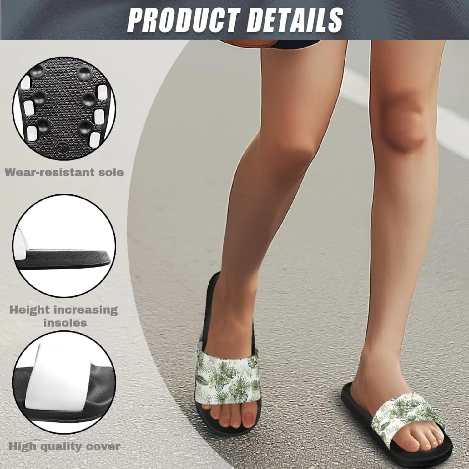 JoyLamoria Women Plants Print Slides House Sandals Thick Sole Pillow Slippers Non-Slip Shower Beach Pool Indoor Outdoor Summer