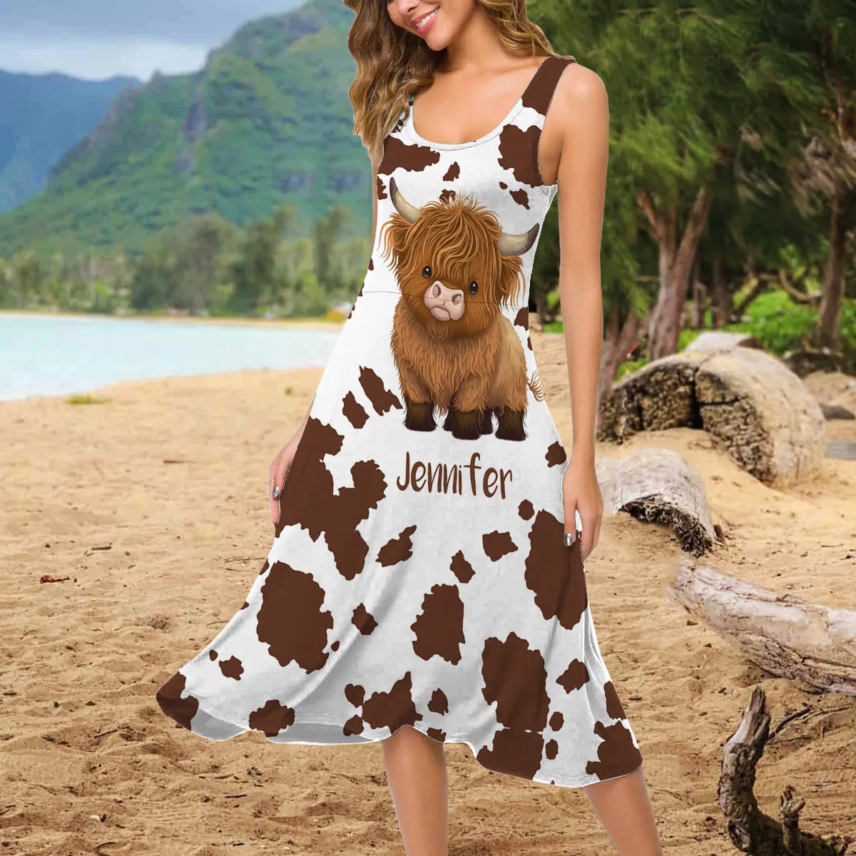 Just A Girl Who Loves Highland Cows - Personalized Highland Cow Sleeveless Dress