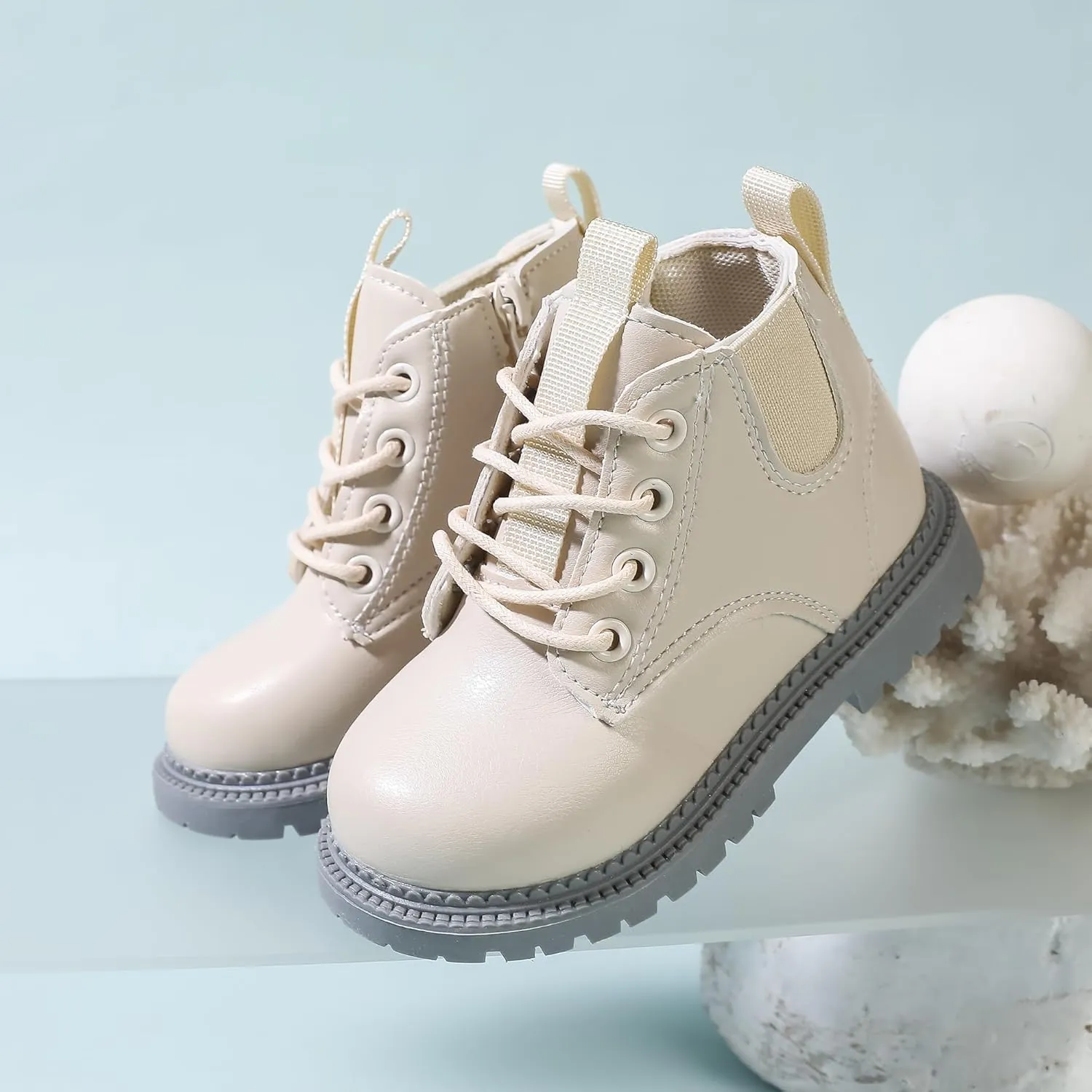 Kids Ankle Boots with Side Zipper Lace Up for Toddler Littel Kid Boys and Girls for Outdoor Play and Everyday Wear
