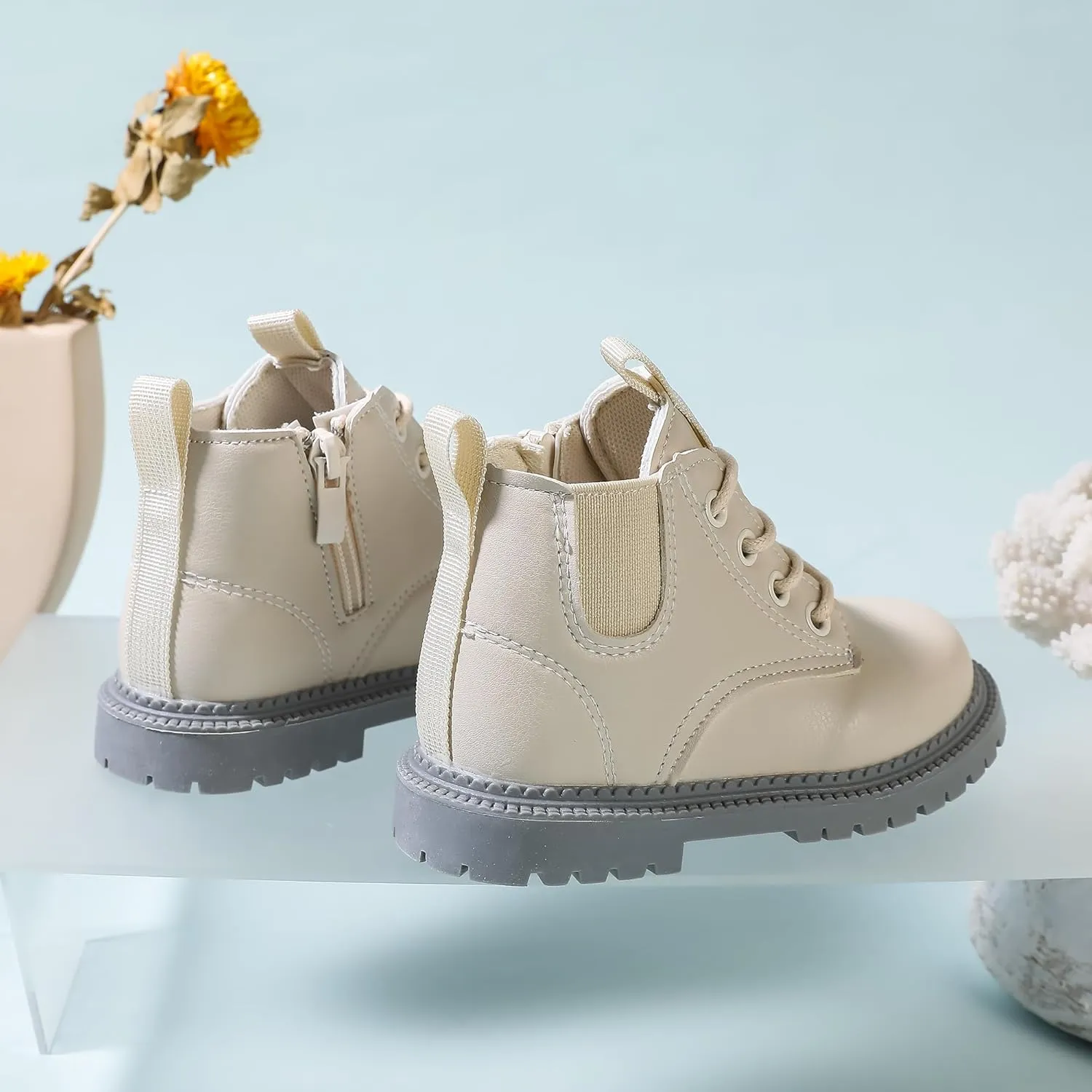 Kids Ankle Boots with Side Zipper Lace Up for Toddler Littel Kid Boys and Girls for Outdoor Play and Everyday Wear