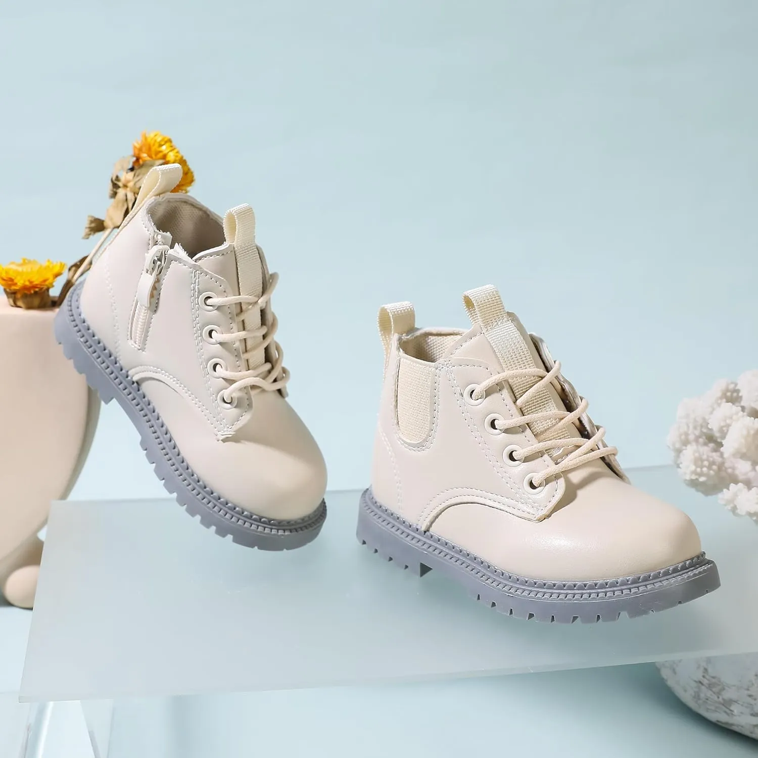Kids Ankle Boots with Side Zipper Lace Up for Toddler Littel Kid Boys and Girls for Outdoor Play and Everyday Wear
