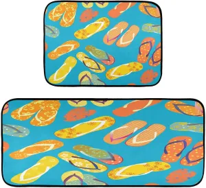 Kigai Beach Sandals Kitchen Mat - Non-Slip Kitchen Mat Set of 2, Anti Fatigue Kitchen Rug for Kitchen, Laundry, Sink, 19.7"×27.6" 19.7"×47.2"