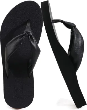 KuaiLu Womens Flip Flops With Arch Support Comfortable Yoga Mat Cushion Thong Leather Sandals for Ladies Fashion Slip On Summer Beach Walking Slides Indoor Outdoor Travel Orthotic Slippers