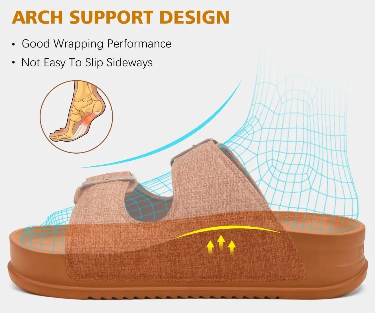 KuaiLu Womens Sandals with Arch Support Comfortable Orthopedic Cushion Recovery Slides Summer Fashion Leather Double Buckle Casual Slip On Plantar Fasciitis Shoes for Indoor&Outdoor (US Size 6-12)