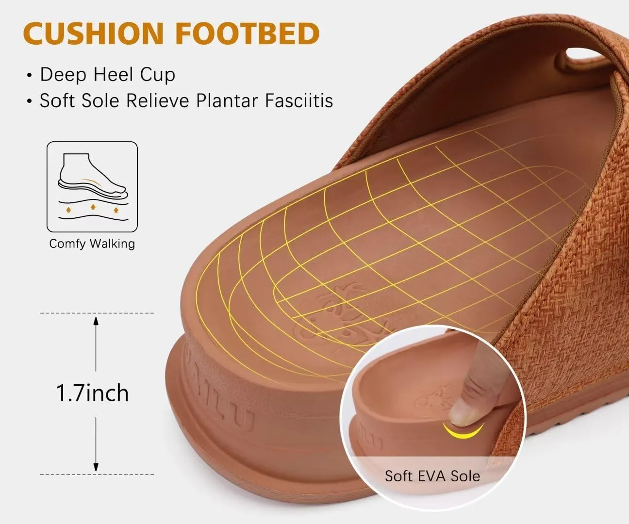 KuaiLu Womens Sandals with Arch Support Comfortable Orthopedic Cushion Recovery Slides Summer Fashion Leather Double Buckle Casual Slip On Plantar Fasciitis Shoes for Indoor&Outdoor (US Size 6-12)