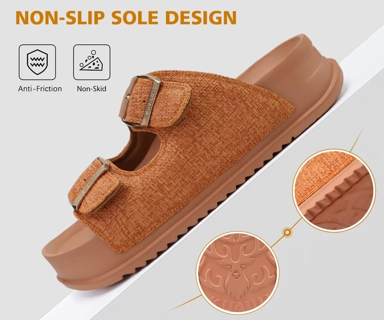 KuaiLu Womens Sandals with Arch Support Comfortable Orthopedic Cushion Recovery Slides Summer Fashion Leather Double Buckle Casual Slip On Plantar Fasciitis Shoes for Indoor&Outdoor (US Size 6-12)