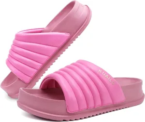 KuaiLu Womens Sandals with Arch Support Orthopedic Comfortable Lightweight Cushion Recovery Slides Summer Fashion Leather Casual Womans Plantar Fasciitis Sandals for Indoor&Outdoor (US Size 6-12)