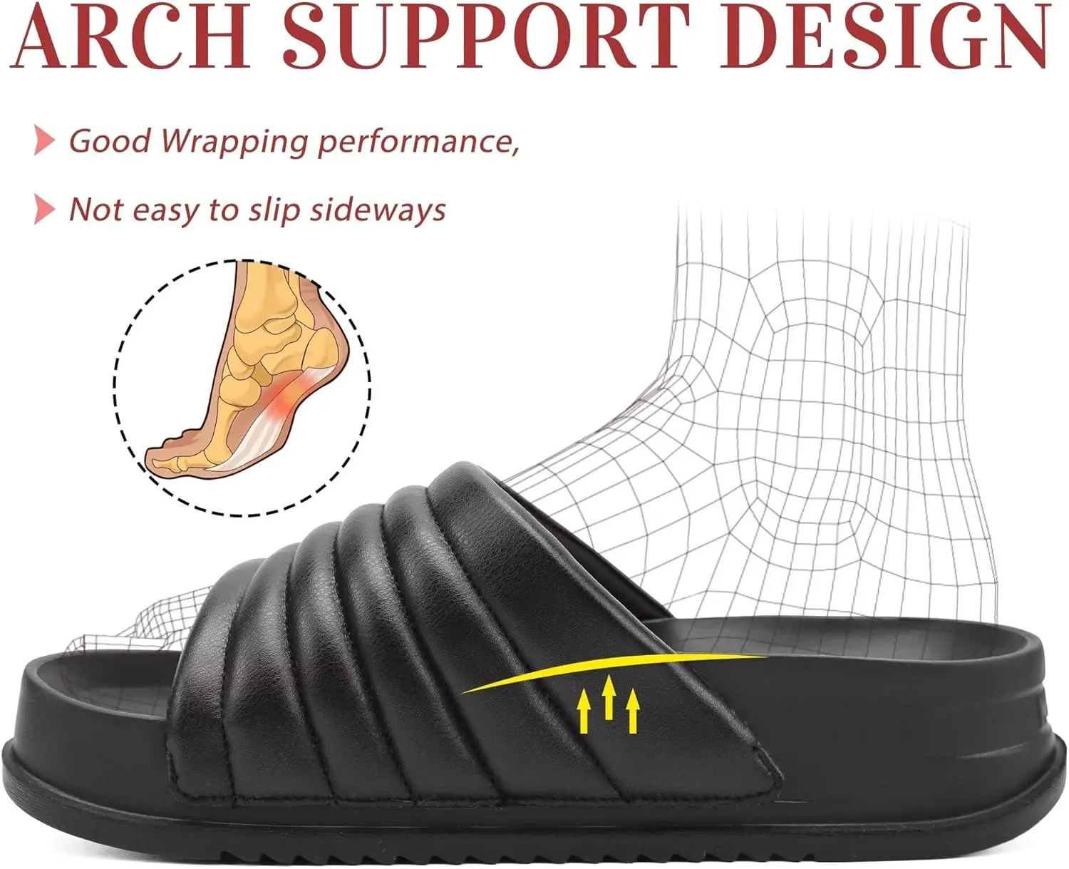 KuaiLu Womens Sandals with Arch Support Orthopedic Comfortable Lightweight Cushion Recovery Slides Summer Fashion Leather Casual Womans Plantar Fasciitis Sandals for Indoor&Outdoor (US Size 6-12)