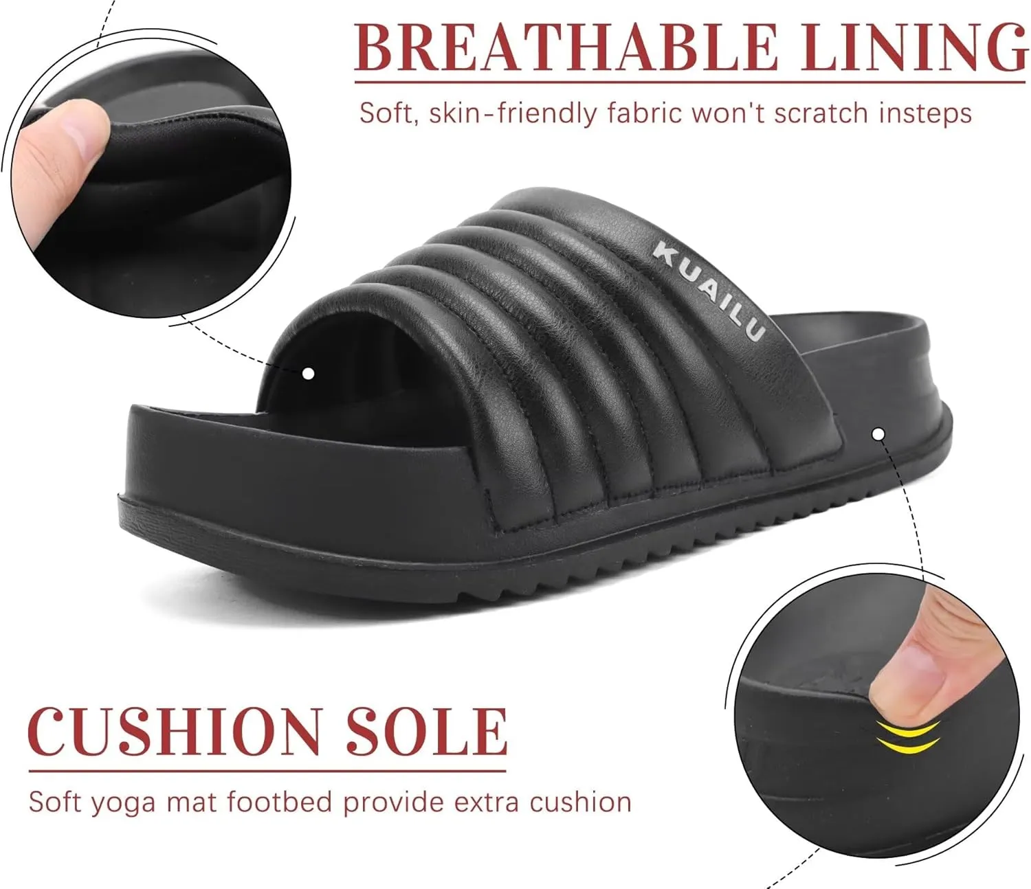 KuaiLu Womens Sandals with Arch Support Orthopedic Comfortable Lightweight Cushion Recovery Slides Summer Fashion Leather Casual Womans Plantar Fasciitis Sandals for Indoor&Outdoor (US Size 6-12)