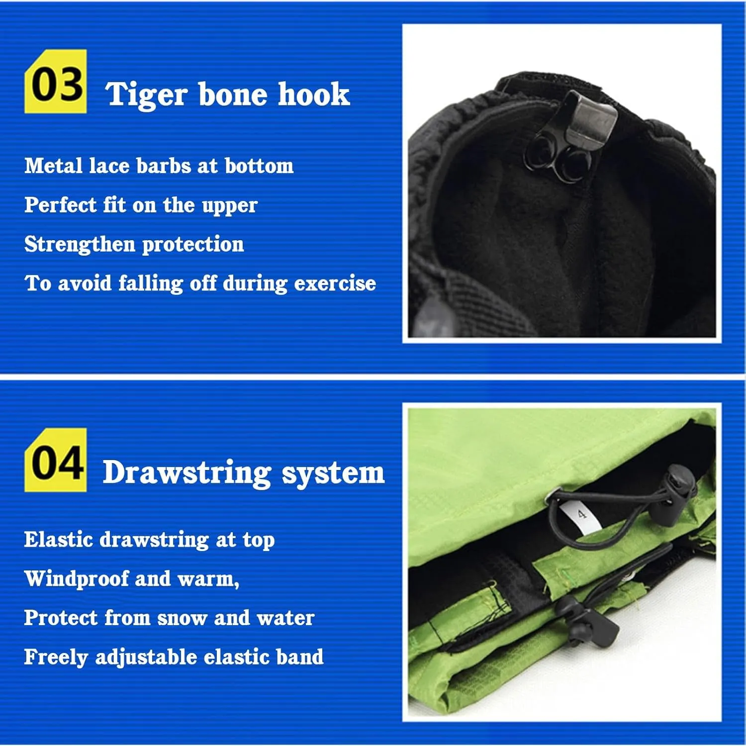 Leg Hiking Gaiters, Waterproof Snow Boot Guard Adjustable Shoe Cover Lightweight Breathable for Men and Women Walking, Hunting, One Size
