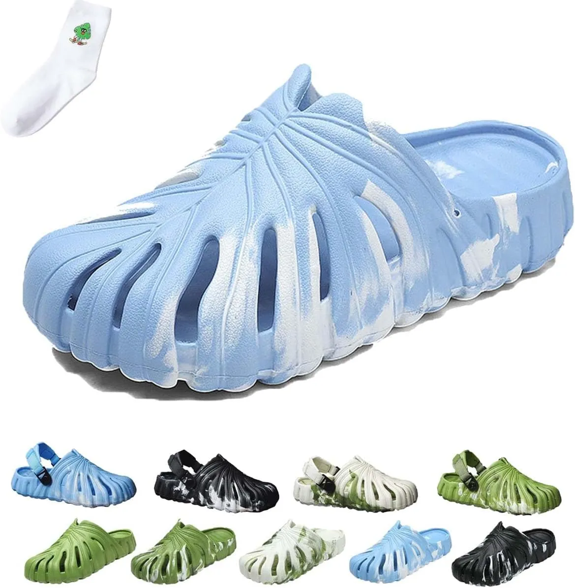 LELEBEAR Monstera Slippers for Men Women, Variegated Monstera Shoes, Monstera EVA Thick Sole Pillow Slippers Sandals