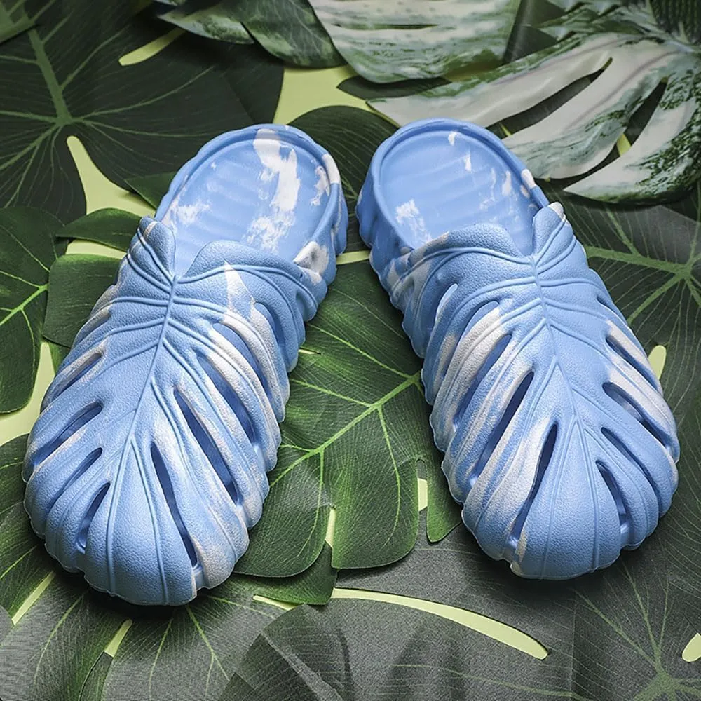 LELEBEAR Monstera Slippers for Men Women, Variegated Monstera Shoes, Monstera EVA Thick Sole Pillow Slippers Sandals
