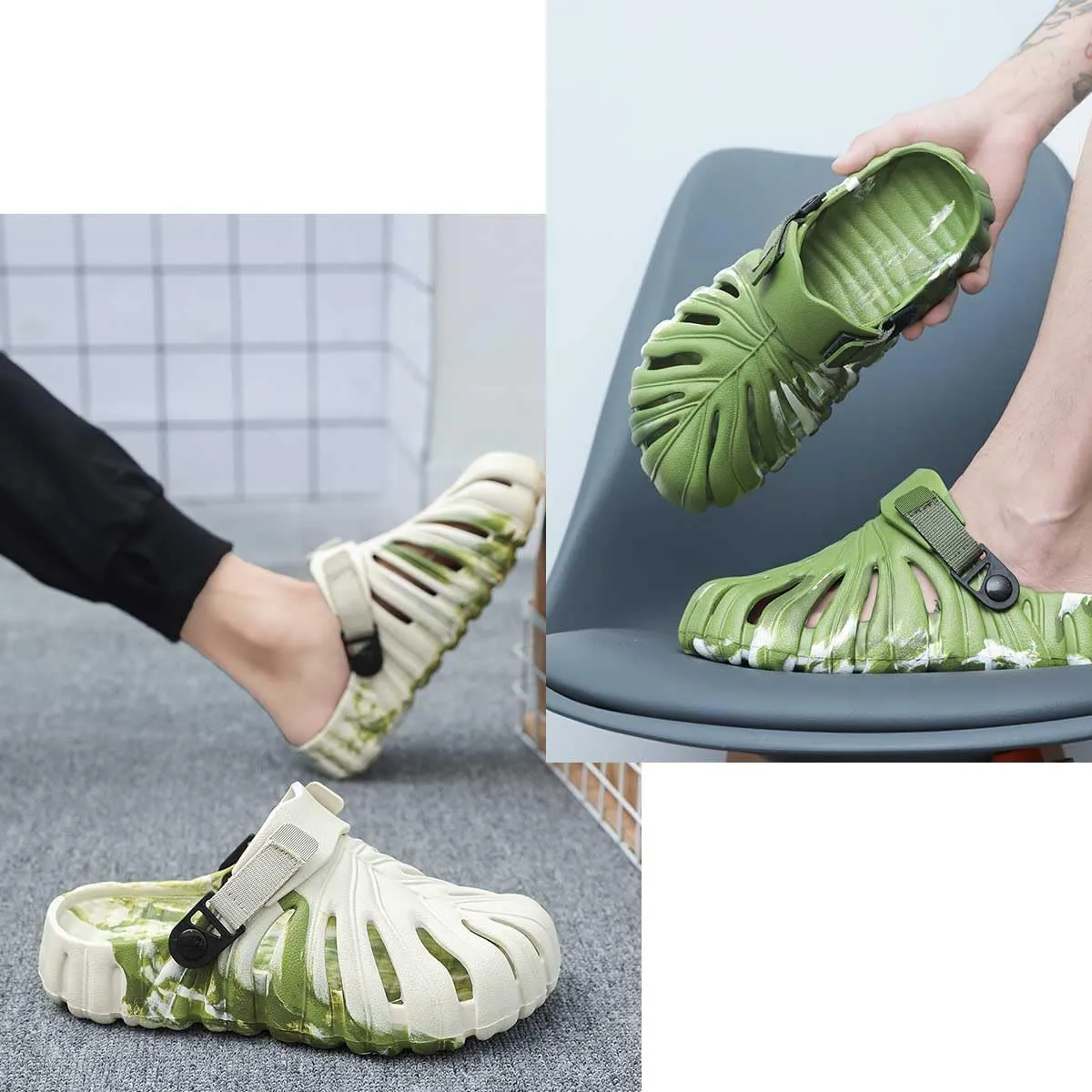 LELEBEAR Monstera Slippers for Men Women, Variegated Monstera Shoes, Monstera EVA Thick Sole Pillow Slippers Sandals