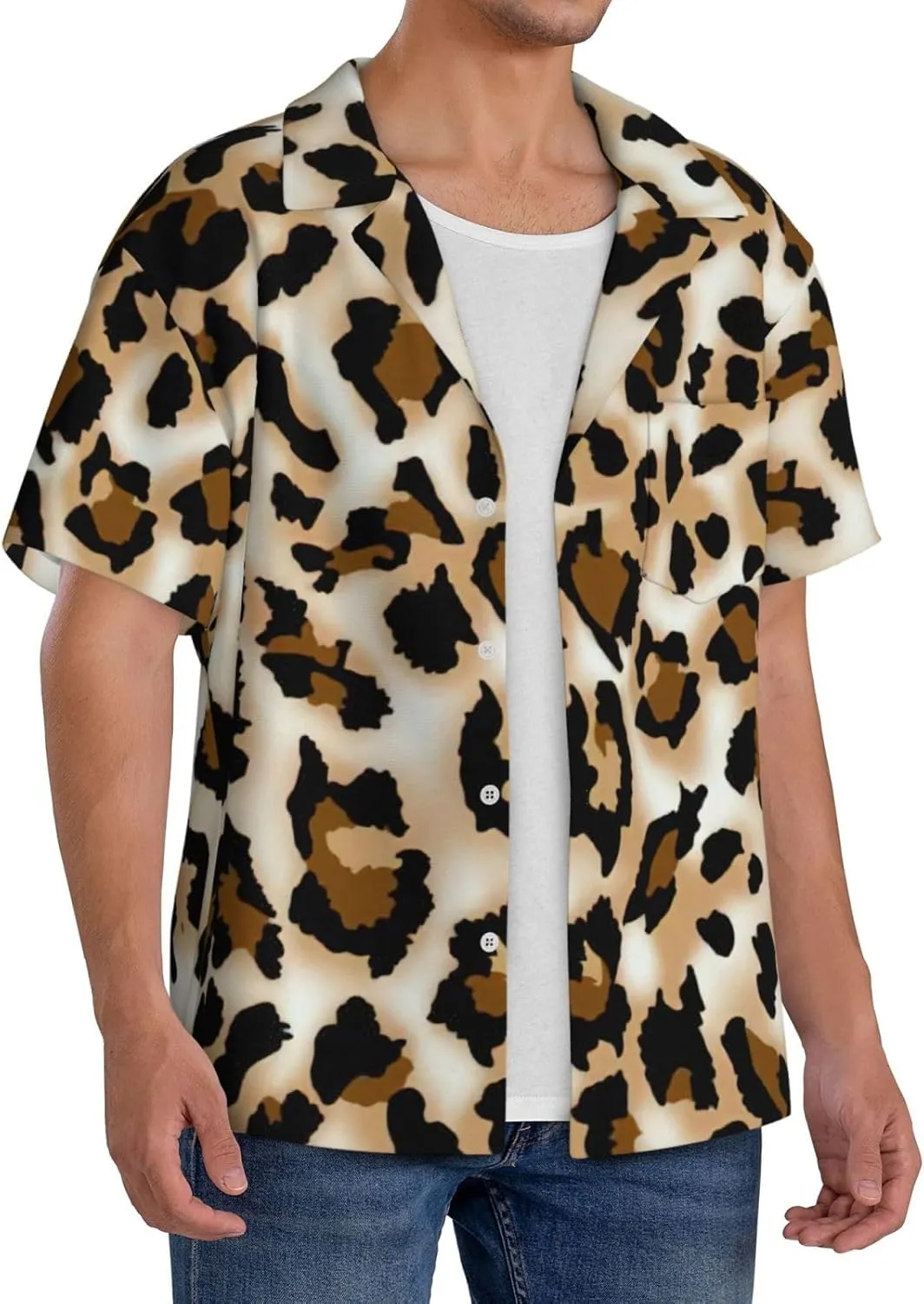Leopard Printing Men's Fashion Summer Short Sleeve Button Shirt with Pocket,S-4xl Cuban Shirt Hawaiian Shirt