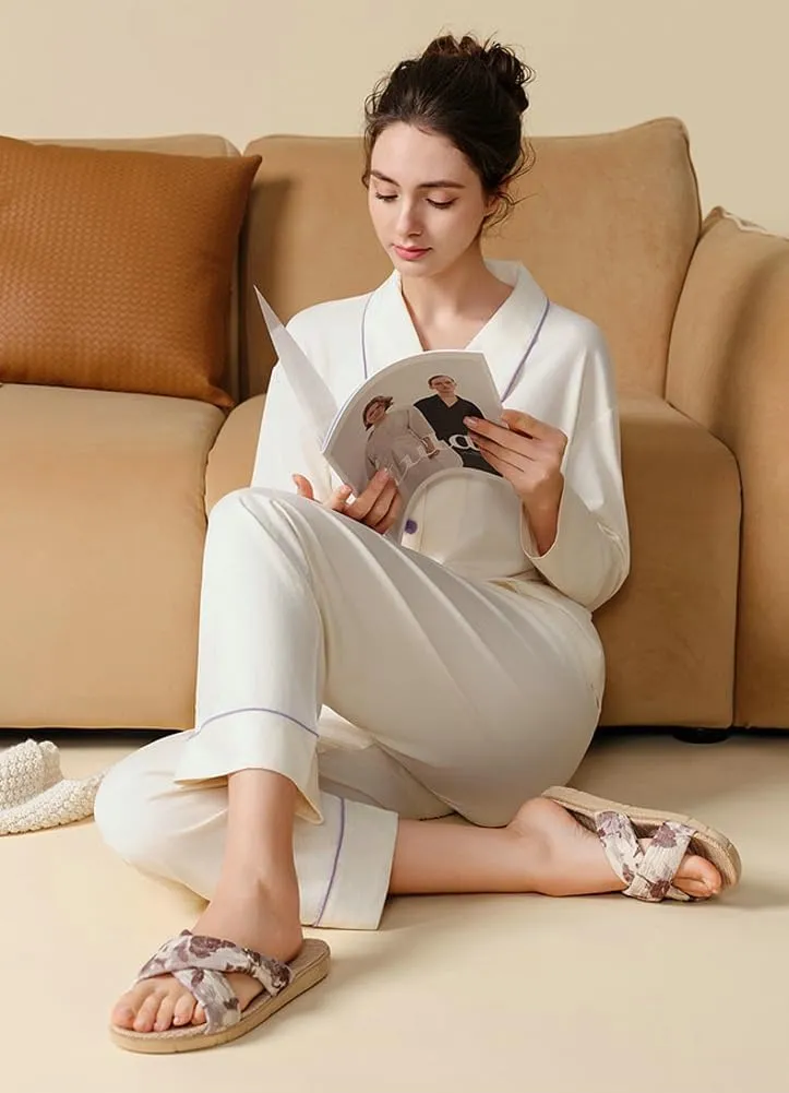 Linen Slippers for Women Fashion Cross Band Open Toe Slip on Bedroom House Slides Summer Indoor Comfy Soft Silent Home Shoes Sandals