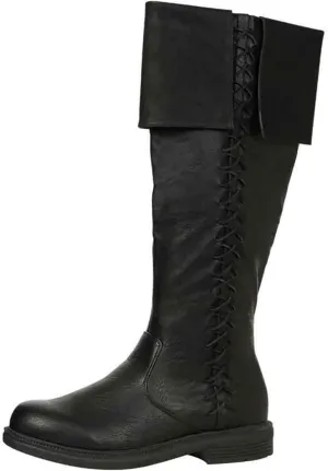 Medieval Pirate Boots - Mens Renaissance Pull On Mid Calf Gothic Boots for Halloween Costume & Vintage Stage Pirate Viking Shoes