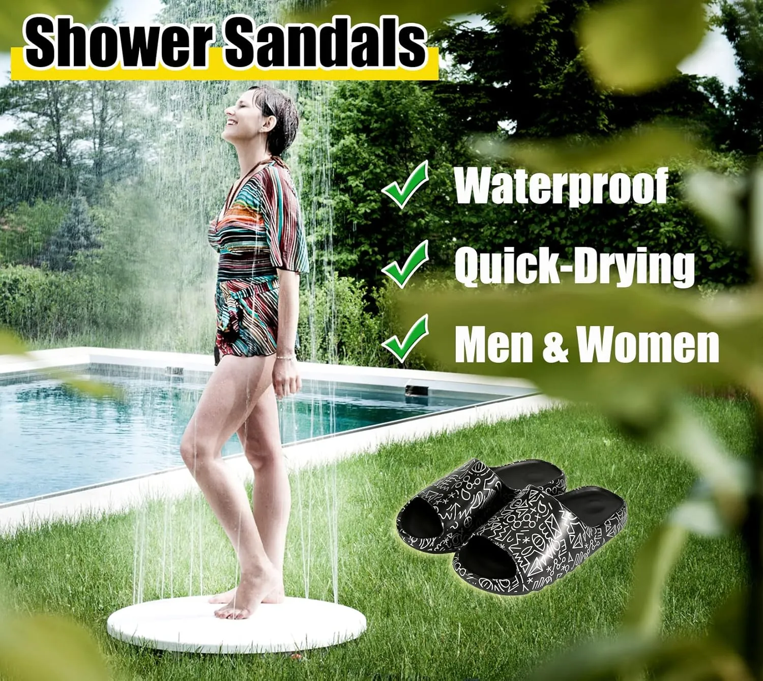 Men Women Cloud Cushion Slides EVA Pillow Slippers Cute Cartoon Print Non-Slip Shower Sandals Open Toe for Bathroom House Spa Gym Home Soft Comfy Shoes