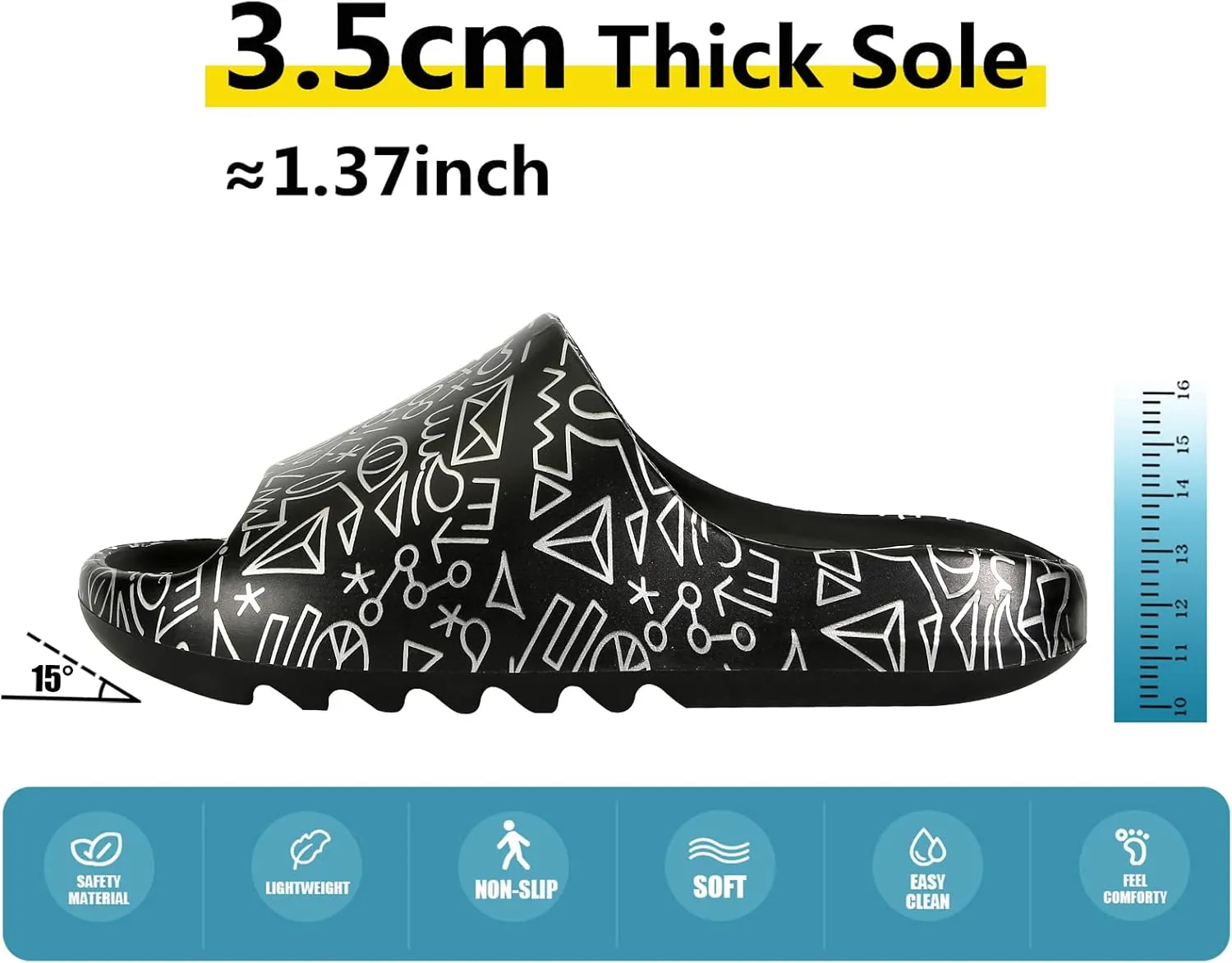 Men Women Cloud Cushion Slides EVA Pillow Slippers Cute Cartoon Print Non-Slip Shower Sandals Open Toe for Bathroom House Spa Gym Home Soft Comfy Shoes
