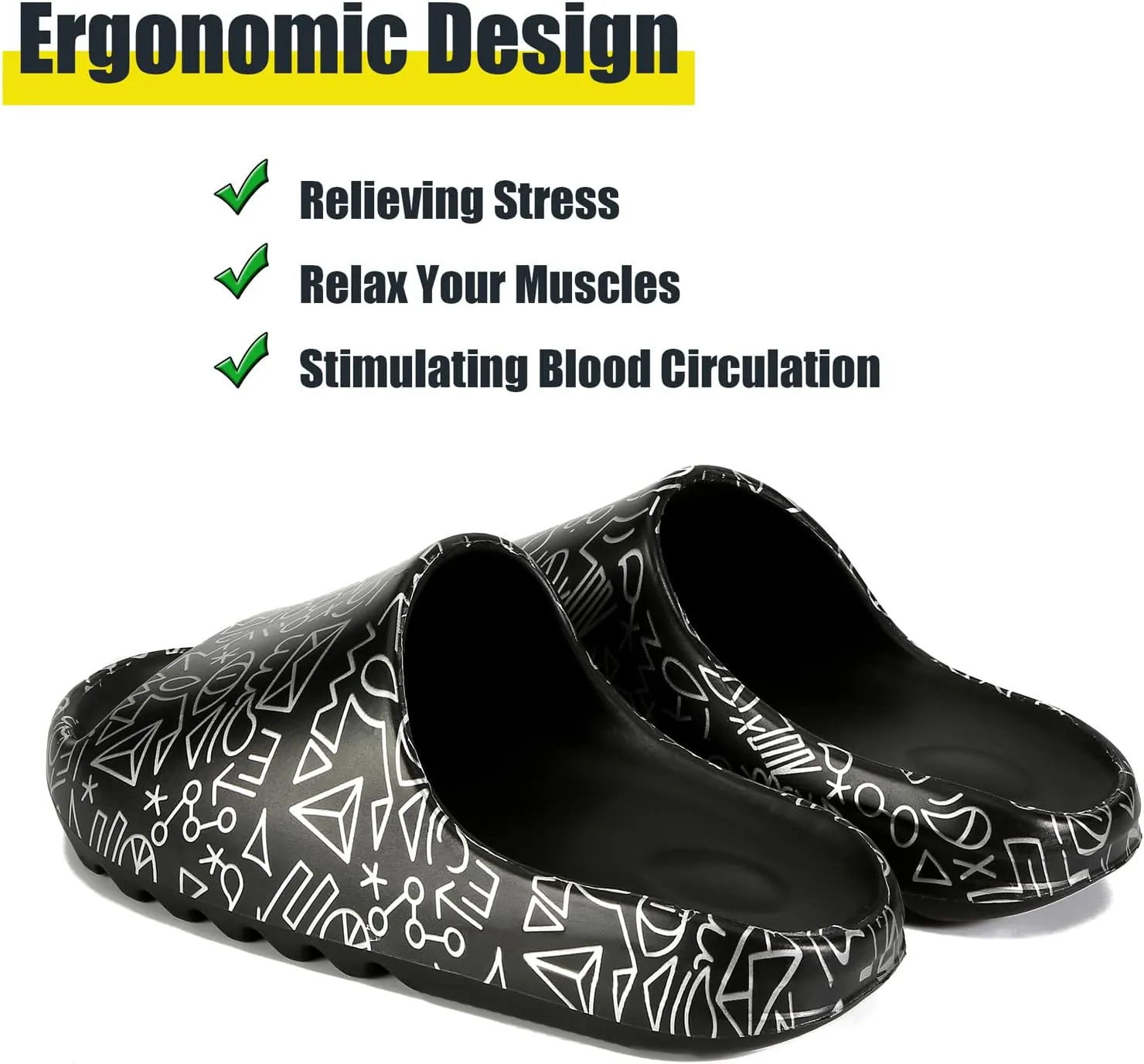 Men Women Cloud Cushion Slides EVA Pillow Slippers Cute Cartoon Print Non-Slip Shower Sandals Open Toe for Bathroom House Spa Gym Home Soft Comfy Shoes