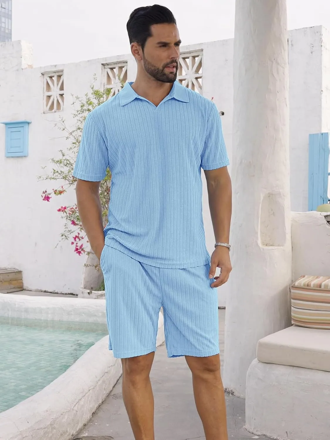 Mens 2 Piece Outfits Polo Shirt and Shorts Set Short Sleeve Tracksuits Casual Athletic Jogging Summer Outfits