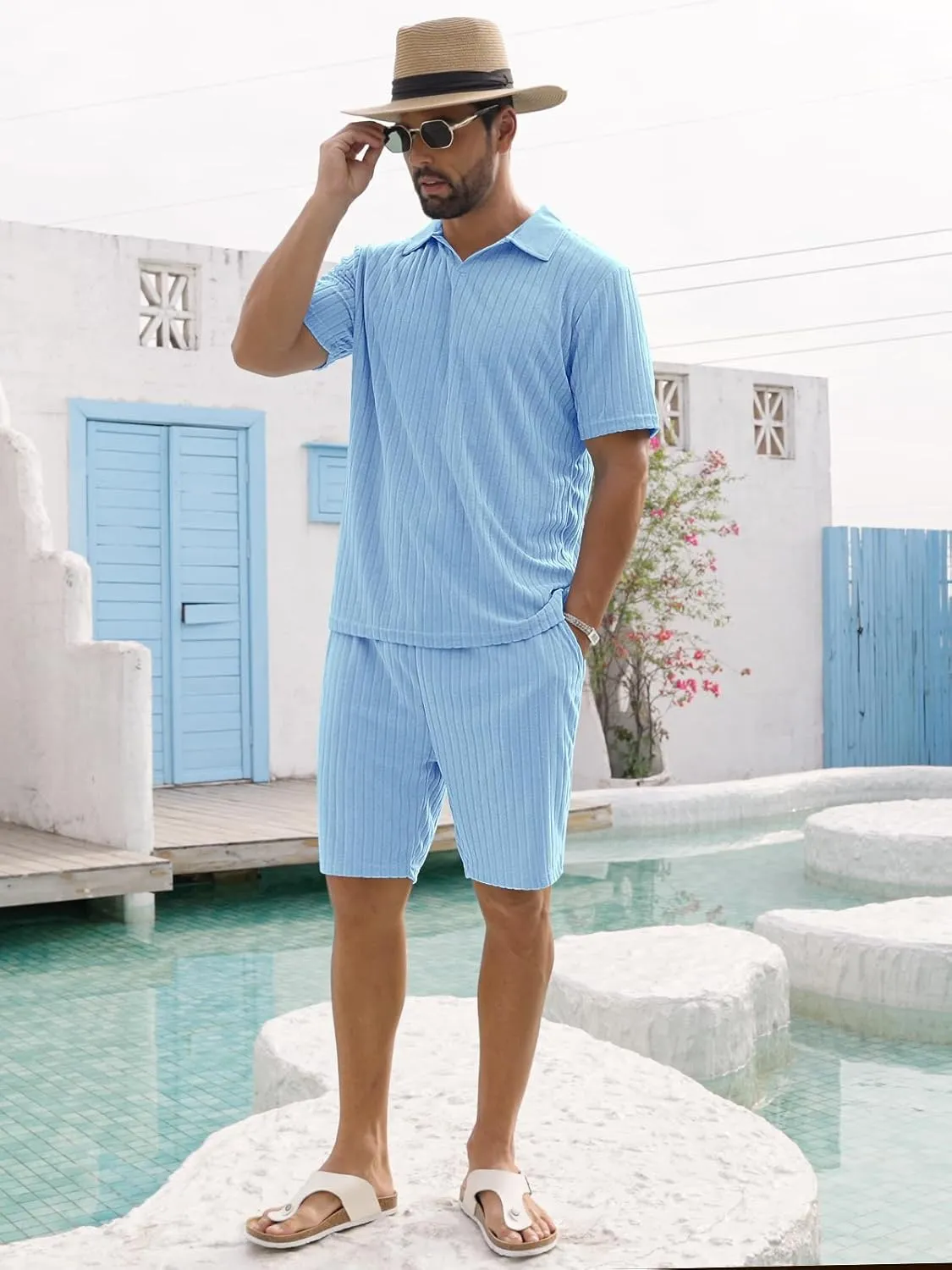 Mens 2 Piece Outfits Polo Shirt and Shorts Set Short Sleeve Tracksuits Casual Athletic Jogging Summer Outfits