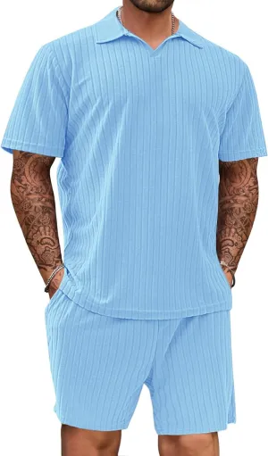 Mens 2 Piece Outfits Polo Shirt and Shorts Set Short Sleeve Tracksuits Casual Athletic Jogging Summer Outfits