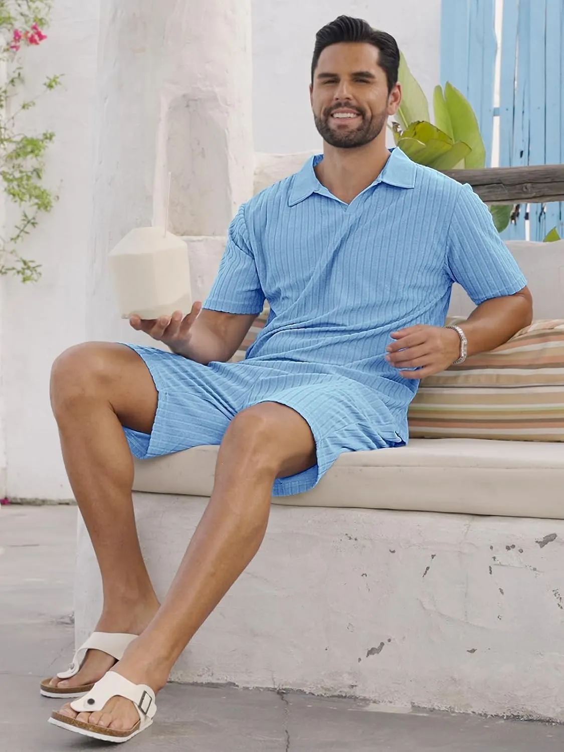 Mens 2 Piece Outfits Polo Shirt and Shorts Set Short Sleeve Tracksuits Casual Athletic Jogging Summer Outfits