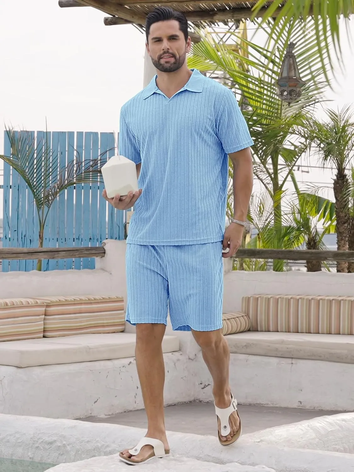 Mens 2 Piece Outfits Polo Shirt and Shorts Set Short Sleeve Tracksuits Casual Athletic Jogging Summer Outfits