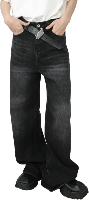 Men's Hip Hop Skater Jeans Loose Fit Wide Leg Denim Pants Stylish Y2K Vintage Streetwear Carpenter Trousers