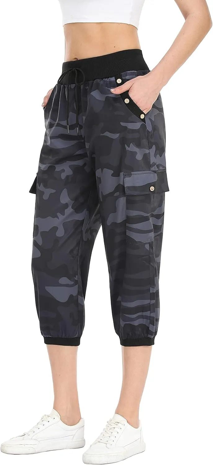 MISS MOLY Women's Cargo Capris Travel Pants Button Decor Summer Loose Harem Sweatpants Stylish Soft with Pockets
