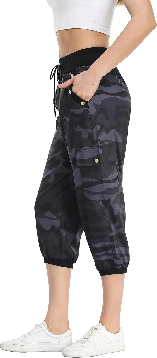 MISS MOLY Women's Cargo Capris Travel Pants Button Decor Summer Loose Harem Sweatpants Stylish Soft with Pockets