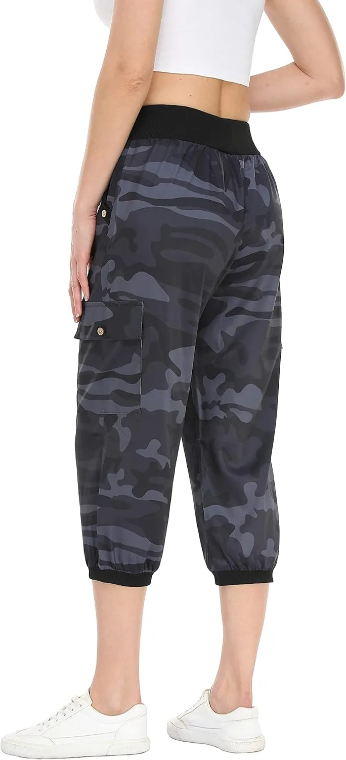 MISS MOLY Women's Cargo Capris Travel Pants Button Decor Summer Loose Harem Sweatpants Stylish Soft with Pockets